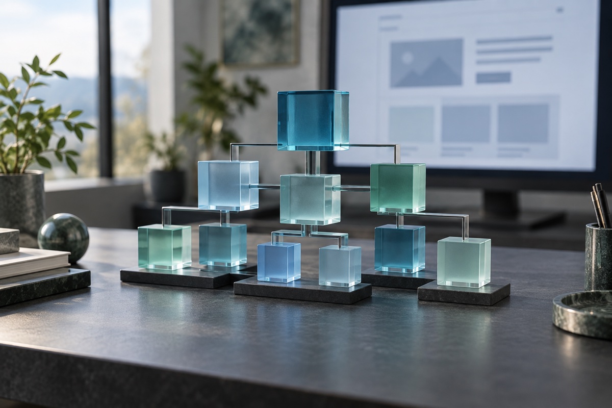 Services Connected modular blocks illustrating structured website content architecture.